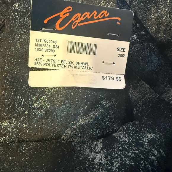 Egara Men’s Galaxy Dinner Jacket Blazer Sz 38R Slim Fit Teal Black Silver NWT - Picture 12 of 12